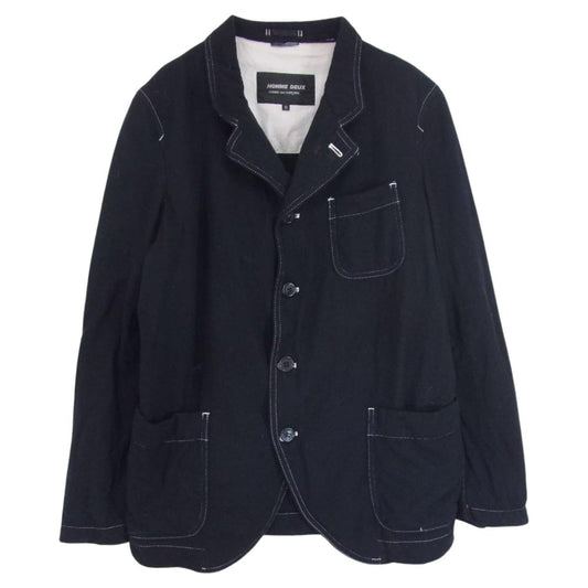 COMME des GARCONS HOMME DEUX コムデギャルソンオムドゥ DQ-J032 カシミヤ混 ウール テーラード ジャケット パッカリングステッチ ダークネイビー系 XS【中古】