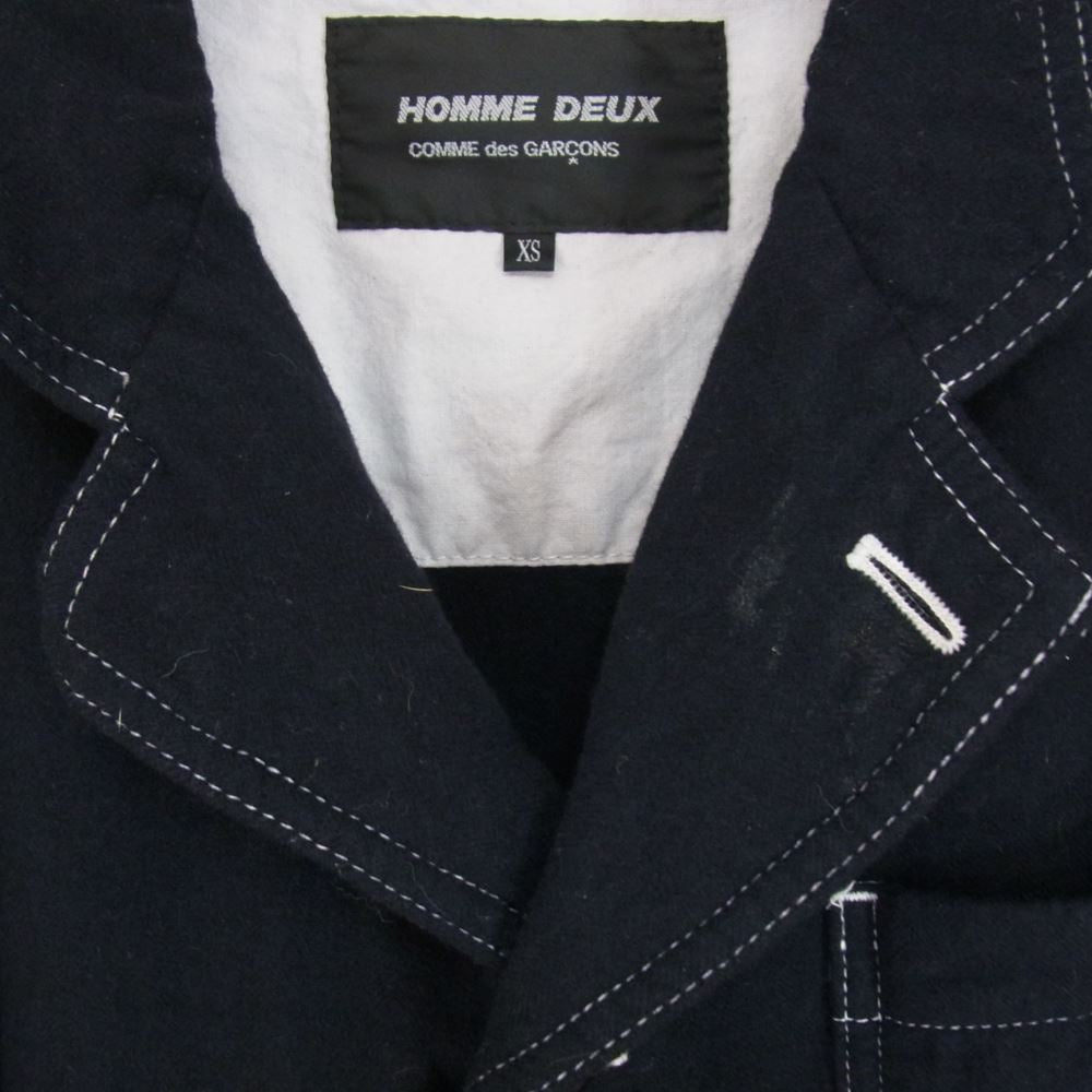 COMME des GARCONS HOMME DEUX コムデギャルソンオムドゥ DQ-J032 カシミヤ混 ウール テーラード ジャケット パッカリングステッチ ダークネイビー系 XS【中古】
