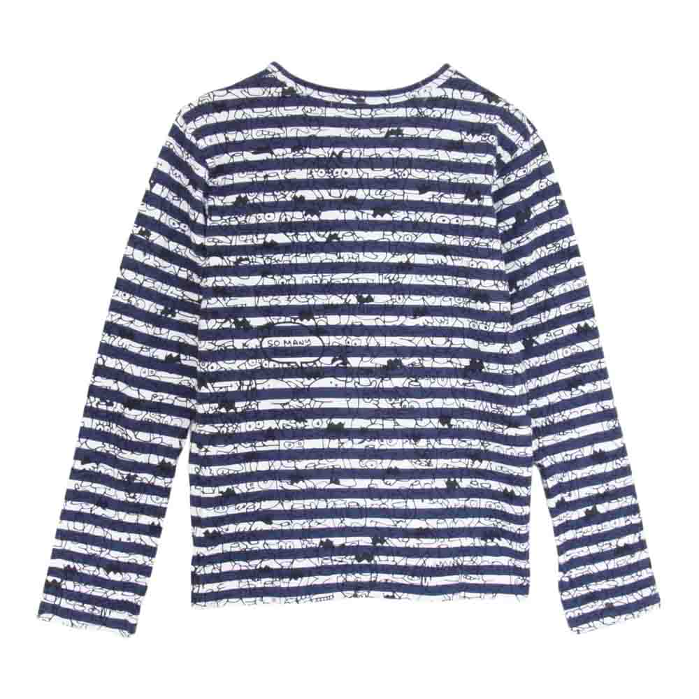 PLAY COMME des GARCONS プレイコムデギャルソン AZ-T159 ワッペン ボーダー 総柄 カットソー 長袖 Tシャツ ネイビー系 M【中古】
