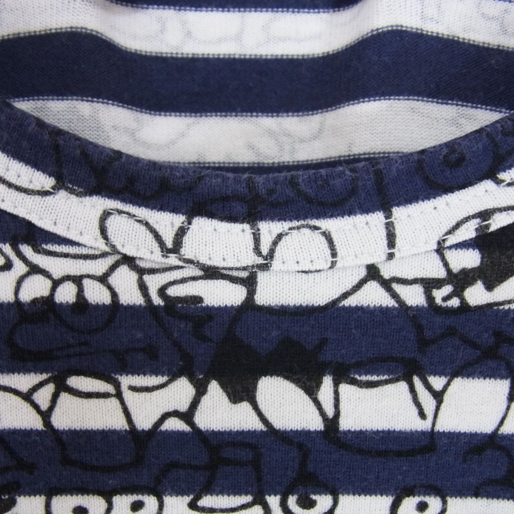 PLAY COMME des GARCONS プレイコムデギャルソン AZ-T159 ワッペン ボーダー 総柄 カットソー 長袖 Tシャツ ネイビー系 M【中古】