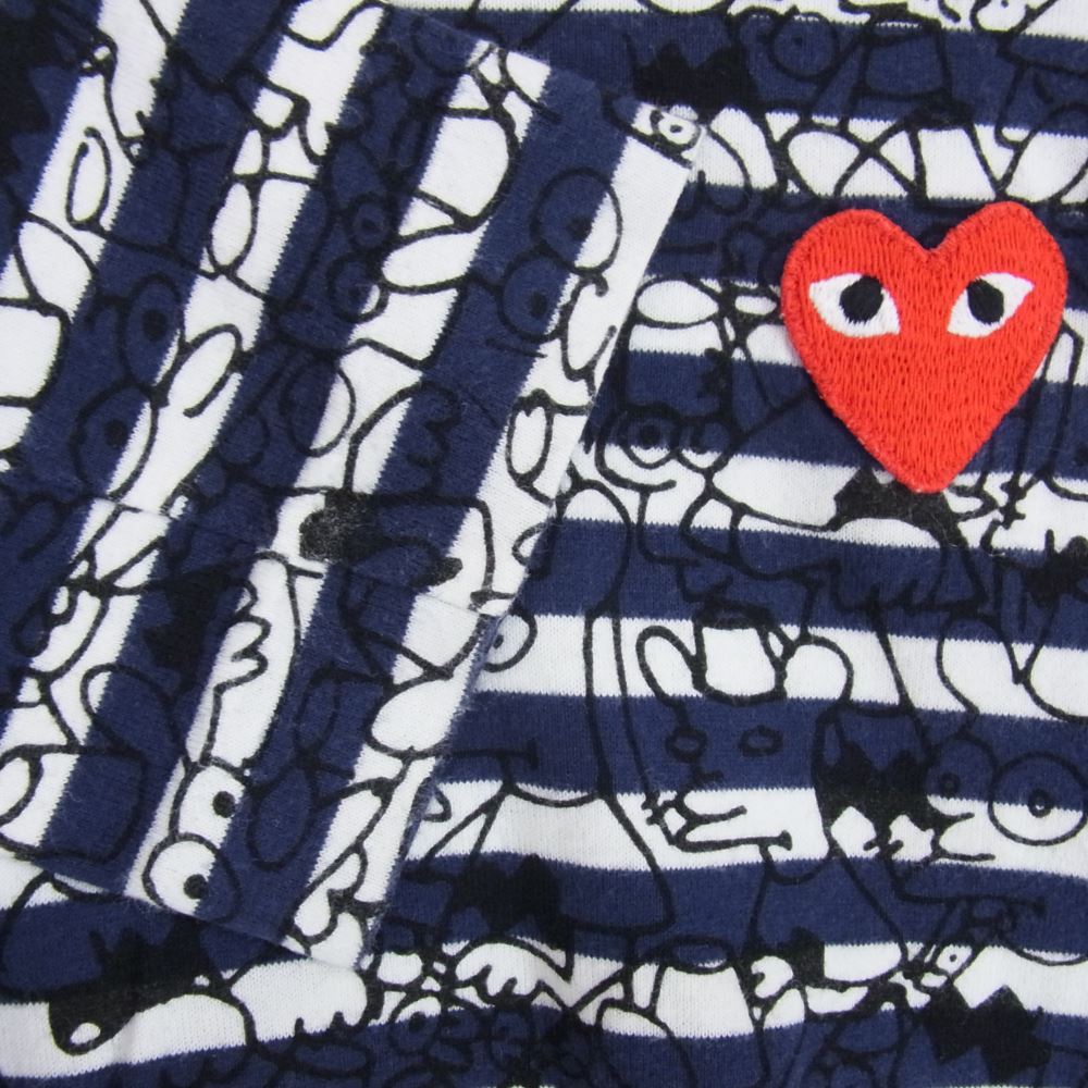 PLAY COMME des GARCONS プレイコムデギャルソン AZ-T159 ワッペン ボーダー 総柄 カットソー 長袖 Tシャツ ネイビー系 M【中古】