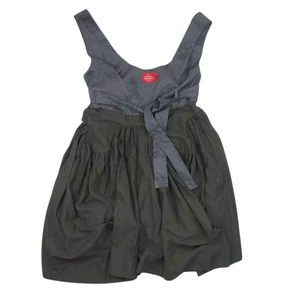 Vivienne Westwood ヴィヴィアンウエストウッド RED LABEL レッドレーベル オーブ柄 ベルト付き ギャザー Aライン ジャンパースカート カーキ系 00【中古】