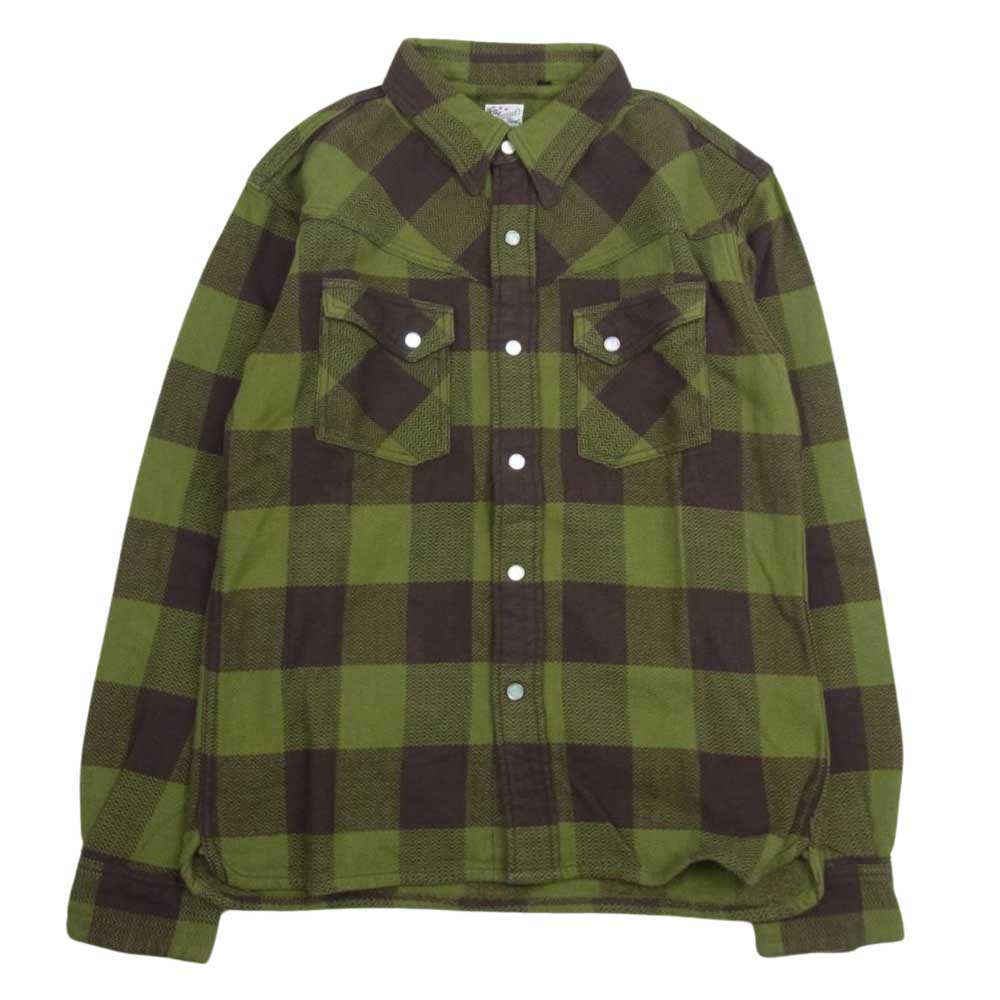 THE FLAT HEAD ザフラットヘッド HNW-52W ヘビー ネル ウエスタン シャツ 長袖 グリーン系 ブラウン系 38【美品】【中古】
