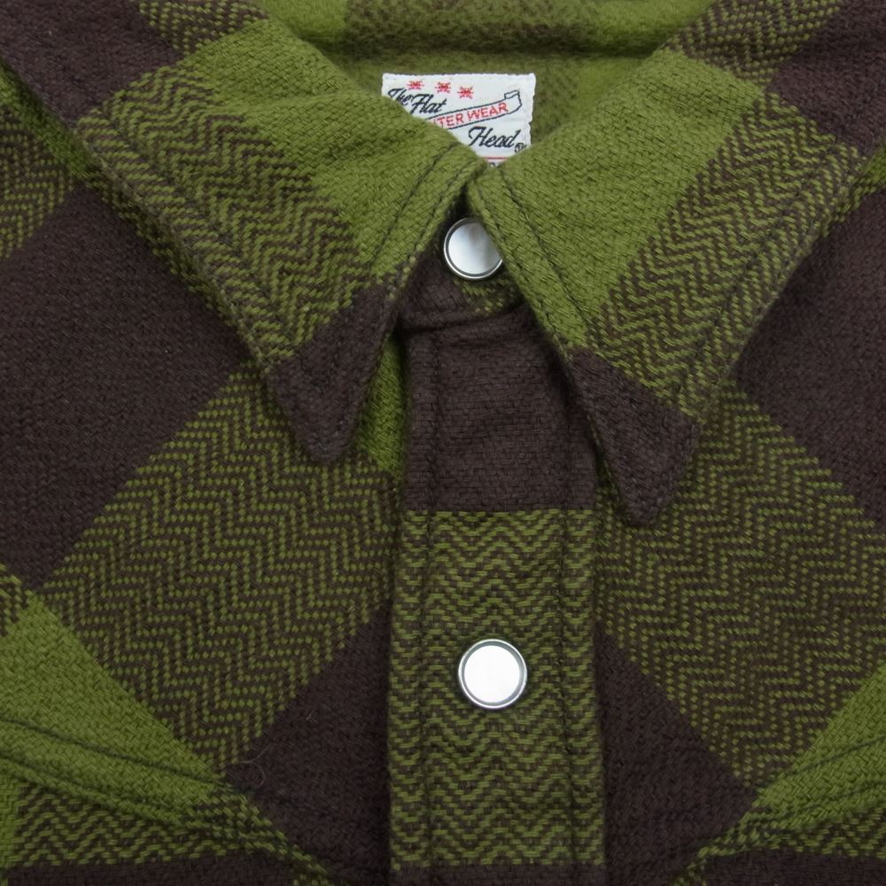 THE FLAT HEAD ザフラットヘッド HNW-52W ヘビー ネル ウエスタン シャツ 長袖 グリーン系 ブラウン系 38【美品】【中古】