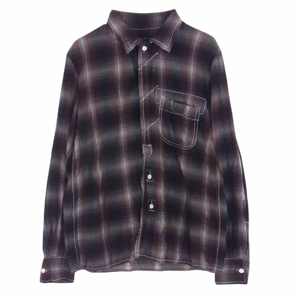 NUMBER(N)INE ナンバーナイン 08AW F08-NS007 ポートランド期 オンブレチェック レーヨン 長袖 シャツ ブラウン系 2【中古】