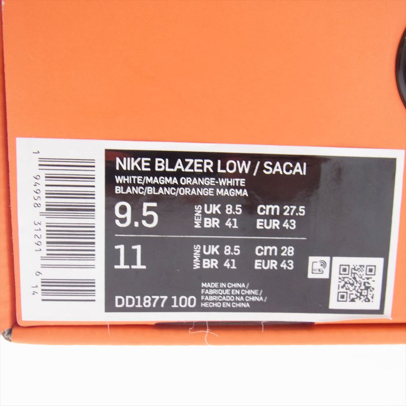 NIKE ナイキ DD1877-100 × SACAI サカイ BLAZER LOW MAGMA ORANGE ブレーザー ロー マグマ オレンジ スニーカー ホワイト系 27.5cm【中古】