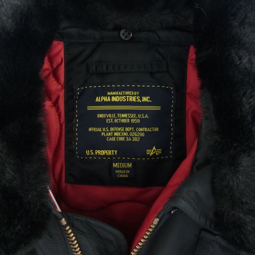 ALPHA アルファ AA1-0090 X15-2908 国内正規品 襟ボア脱着可 肩ワッペン アローポケット 中綿 ナイロンフライトジャケット コンバットジャケット ブラック系 M【中古】