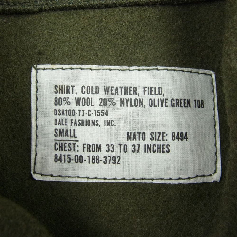 アメリカ軍 DSA100-77-C-1554 8415-00-188-3792 70s 77年生産 Wool Field Shirt ウール フィールド 長袖 シャツ カーキ系 S【中古】