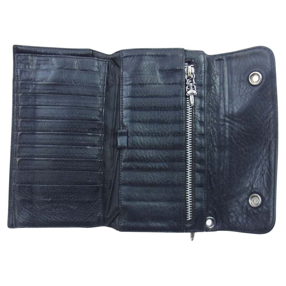 CHROME HEARTS クロムハーツ（原本無） WAVE クロスボールボタン ウェーブ ウォレット 長財布 ブラック系【中古】