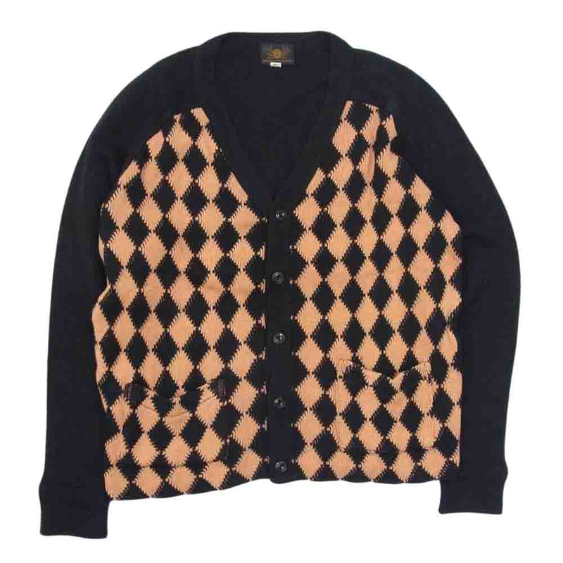 BLACK SIGN ブラックサイン Rhombus Check Knit Cardigan ニット カーディガン オレンジ系 36【美品】【中古】