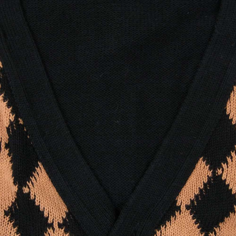 BLACK SIGN ブラックサイン Rhombus Check Knit Cardigan ニット カーディガン オレンジ系 36【美品】【中古】
