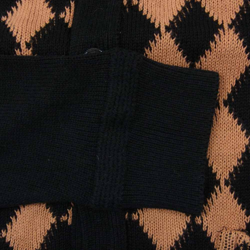 BLACK SIGN ブラックサイン Rhombus Check Knit Cardigan ニット カーディガン オレンジ系 36【美品】【中古】