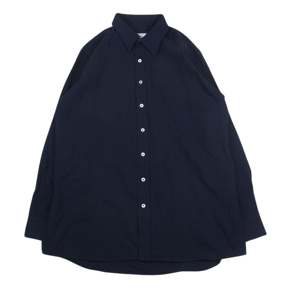 アミアレクサンドレマテュッシ AMI115FPM ウール ストレッチ 長袖 ポケット シャツ ネイビー系 38【中古】