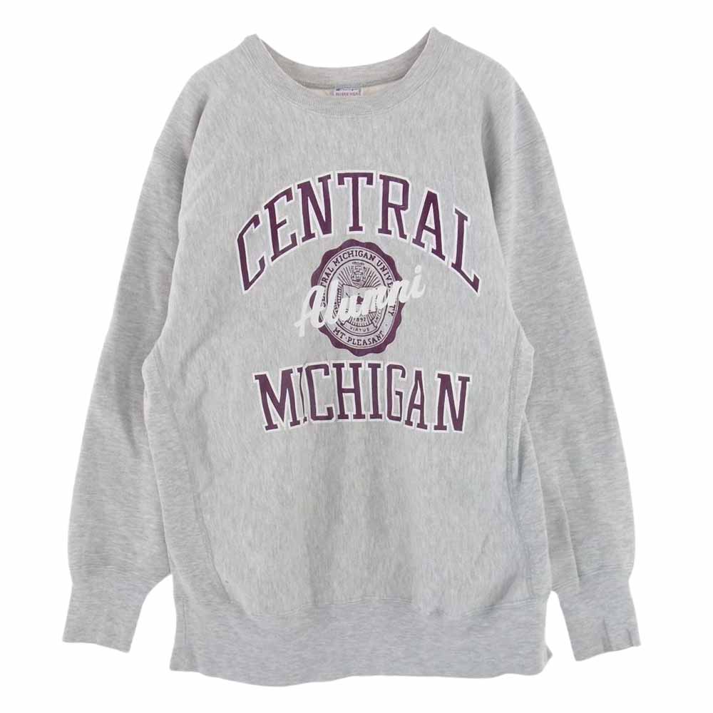 Champion チャンピオン USA製 90s REVERSE WEAVE リバースウィーブ 刺繍タグ vintage カレッジロゴ CENTRAL MICHIGAN セントラルミシガン ヴィンテージ スウェット グレー系 XL【中古】
