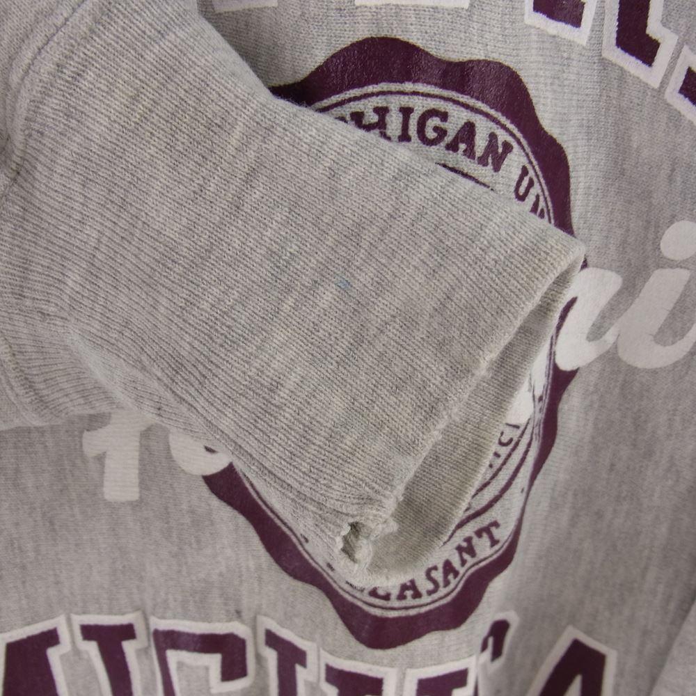 Champion チャンピオン USA製 90s REVERSE WEAVE リバースウィーブ 刺繍タグ vintage カレッジロゴ CENTRAL MICHIGAN セントラルミシガン ヴィンテージ スウェット グレー系 XL【中古】