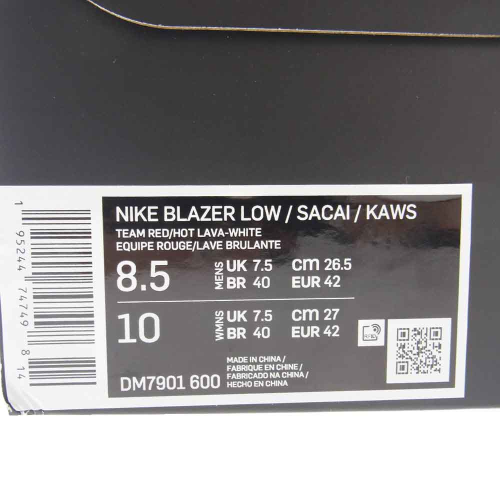 NIKE ナイキ DM7901-600 × Sacai サカイ × KAWS カウズ Blazer Low Team Red ブレーザー ロー チームレッド スニーカー ワインレッド系 26.5cm【新古品】【未使用】【中古】
