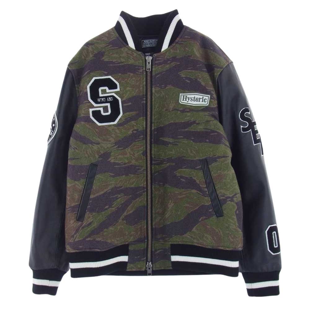 HYSTERIC GLAMOUR ヒステリックグラマー WIND AND SEA ウィンダンシー 22AW WDS-C-HYS-23-AP-Q1-01 タイガーカモ マルチ ヴァーシティジャケット スタジャン カーキ系 ブラック系 L【中古】