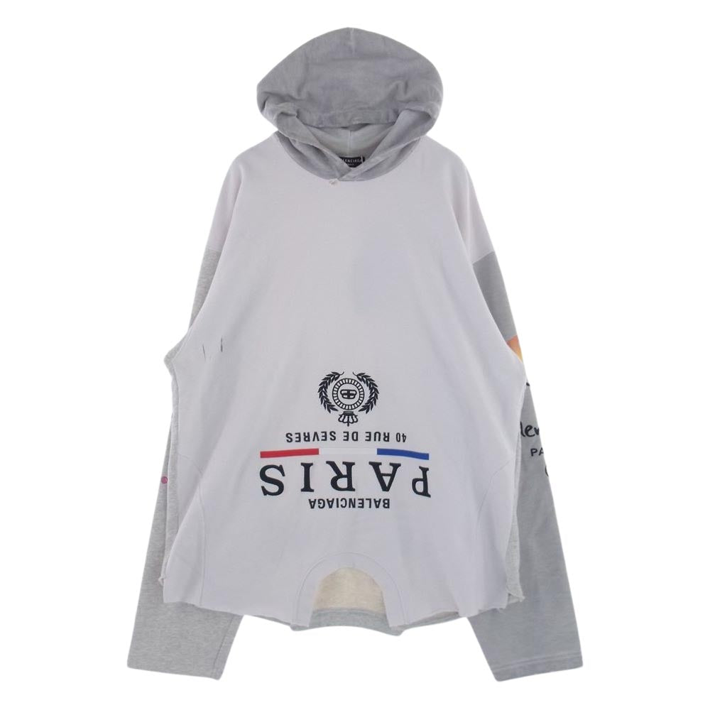 BALENCIAGA バレンシアガ 22AW 698156 Upside Down Hoodie アップサイド ダウン フーディー ドッキング 再構築 パーカー ホワイト系 グレー系 2【美品】【中古】