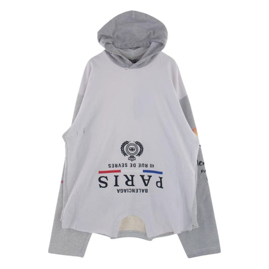 BALENCIAGA バレンシアガ 22AW 698156 Upside Down Hoodie アップサイド ダウン フーディー ドッキング 再構築 パーカー ホワイト系 グレー系 2【美品】【中古】