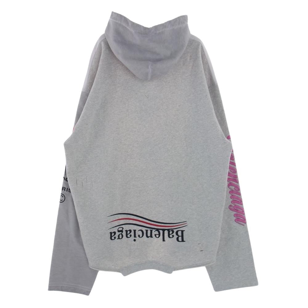 BALENCIAGA バレンシアガ 22AW 698156 Upside Down Hoodie アップサイド ダウン フーディー ドッキング 再構築 パーカー ホワイト系 グレー系 2【美品】【中古】