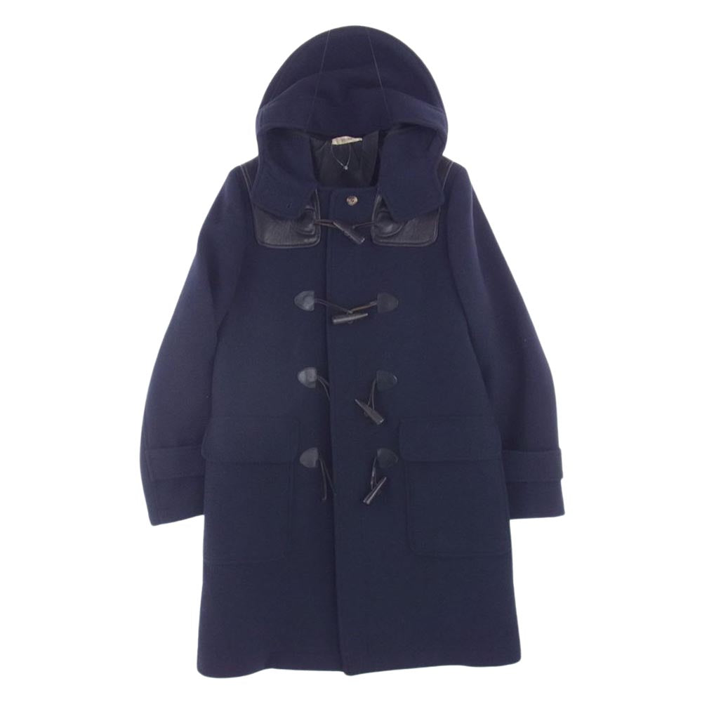 CELINE セリーヌ 2 8G94 4154 フィービー期 レザー ヨーク切替 ウール ラムレザー アーカイブ ダッフルコート ネイビー系 36【中古】