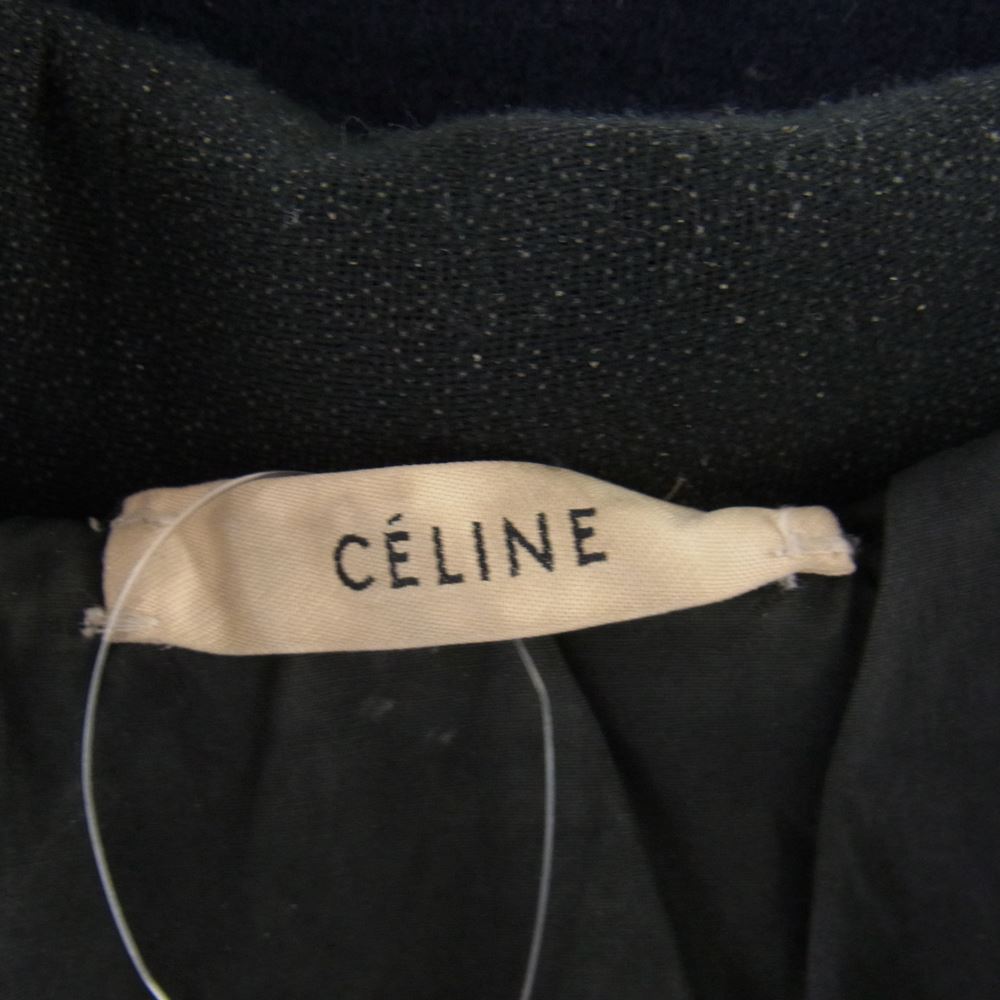 CELINE セリーヌ 2 8G94 4154 フィービー期 レザー ヨーク切替 ウール ラムレザー アーカイブ ダッフルコート ネイビー系 36【中古】