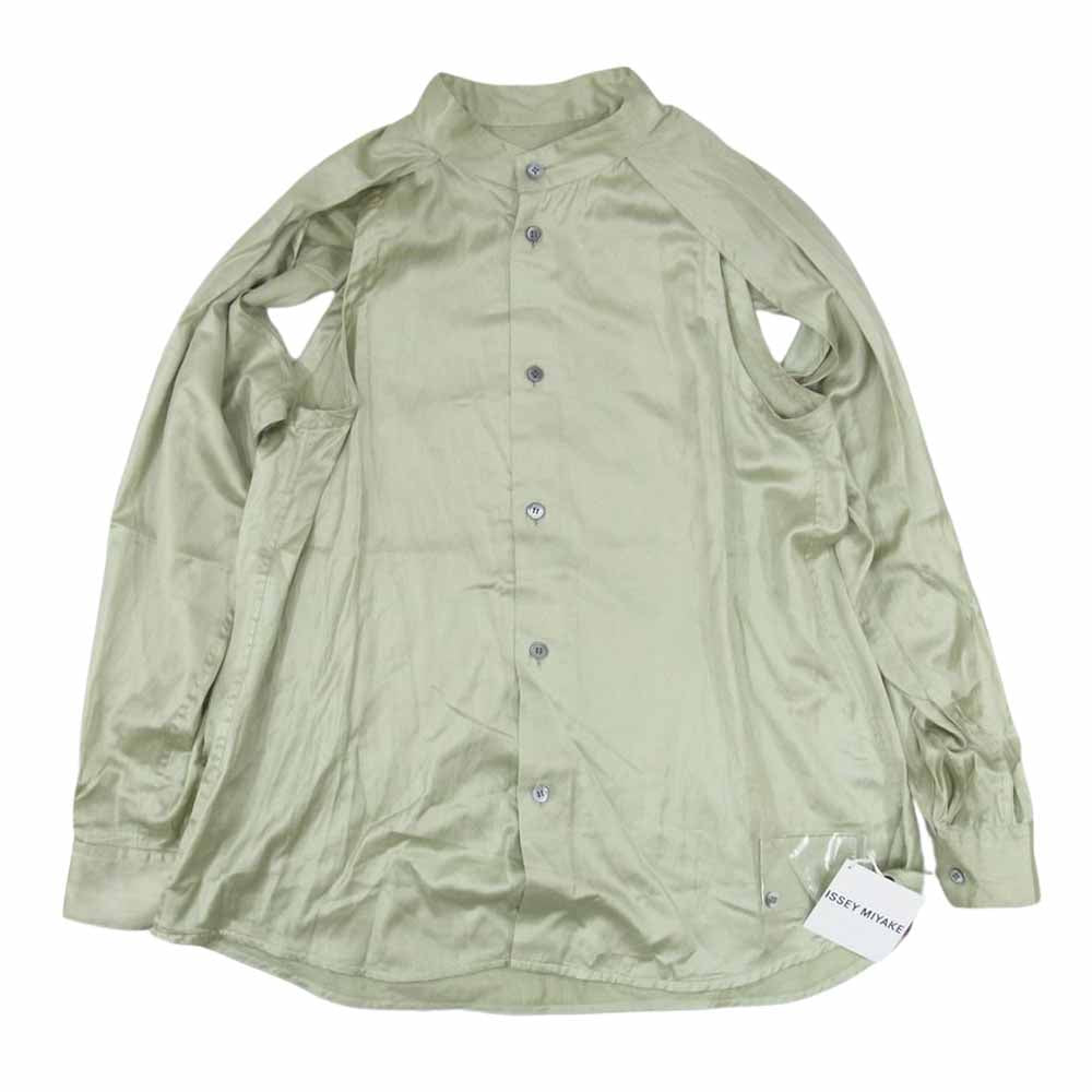 ISSEY MIYAKE イッセイミヤケ 22AW IM23-FJ021-60 2WAY ドッキング バンドカラー 長袖 シャツ ライトグリーン系 2【極上美品】【中古】
