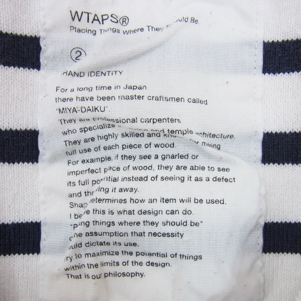 WTAPS ダブルタップス 12AW 122HNDT-CSM05 VASQUE L/S TEE COTTON ボーダー 長袖 コットン Tシャツ バスクシャツ カットソー ブラック系 ネイビー系 2【中古】