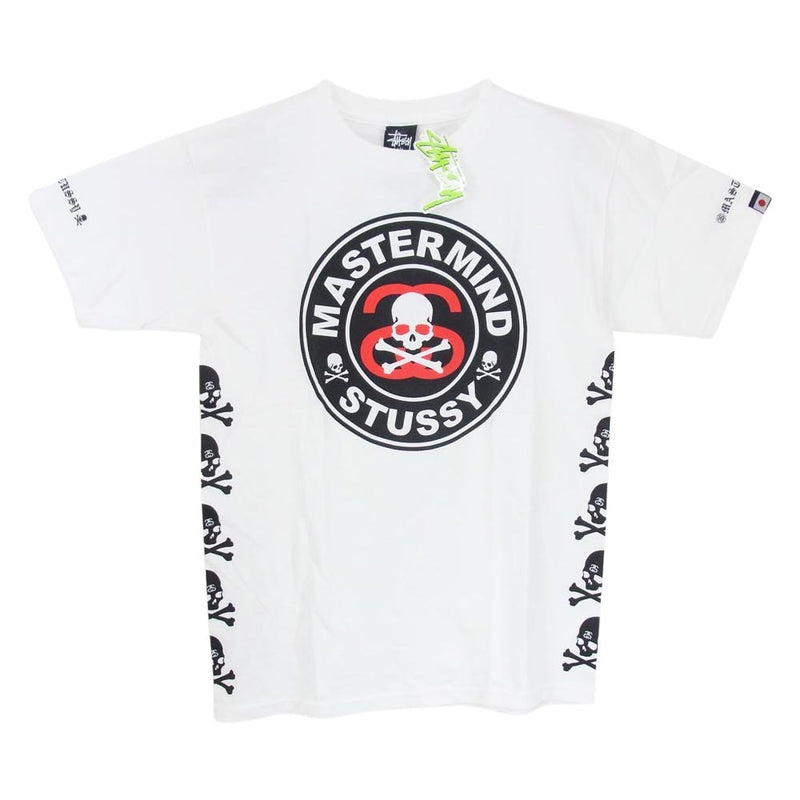 mastermind JAPAN マスターマインドジャパン STUSSY ステューシー SSリンク スカルボーン ロゴプリント ダブルネーム 半袖 Tシャツ ホワイト系 S【美品】【中古】