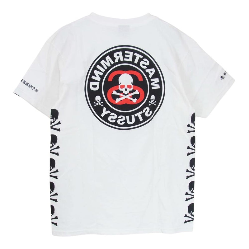 mastermind JAPAN マスターマインドジャパン STUSSY ステューシー SSリンク スカルボーン ロゴプリント ダブルネーム 半袖 Tシャツ ホワイト系 S【美品】【中古】