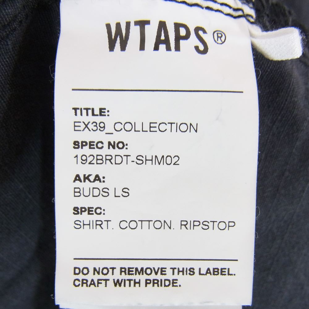 WTAPS ダブルタップス 19AW 192BRDT-SHM02 BUDS LS / SHIRT. COTTON. RIPSTOP リップストップ ミリタリー 長袖 シャツ ブラック系 1【中古】