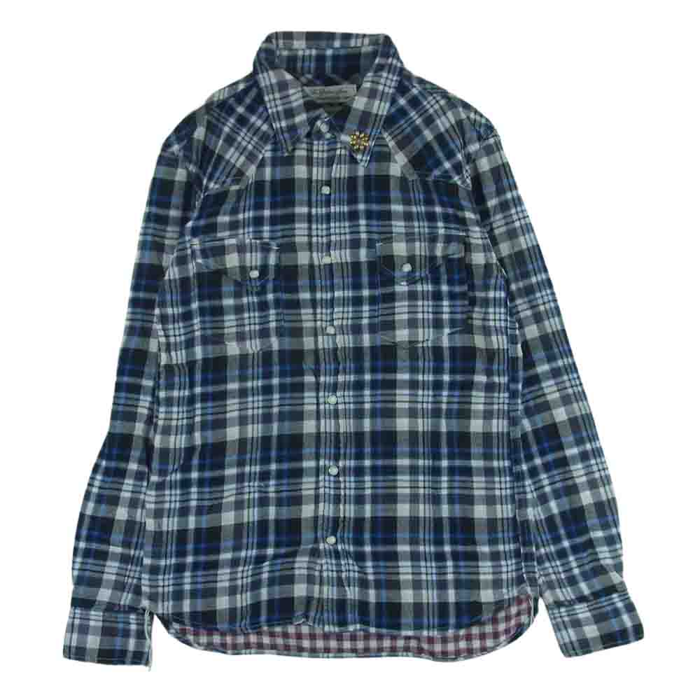 REMI RELIEF レミレリーフ スタッズ付き チェック柄 ウエスタン 長袖 シャツ コットン 日本製 ブルー系 ネイビー系 M【中古】