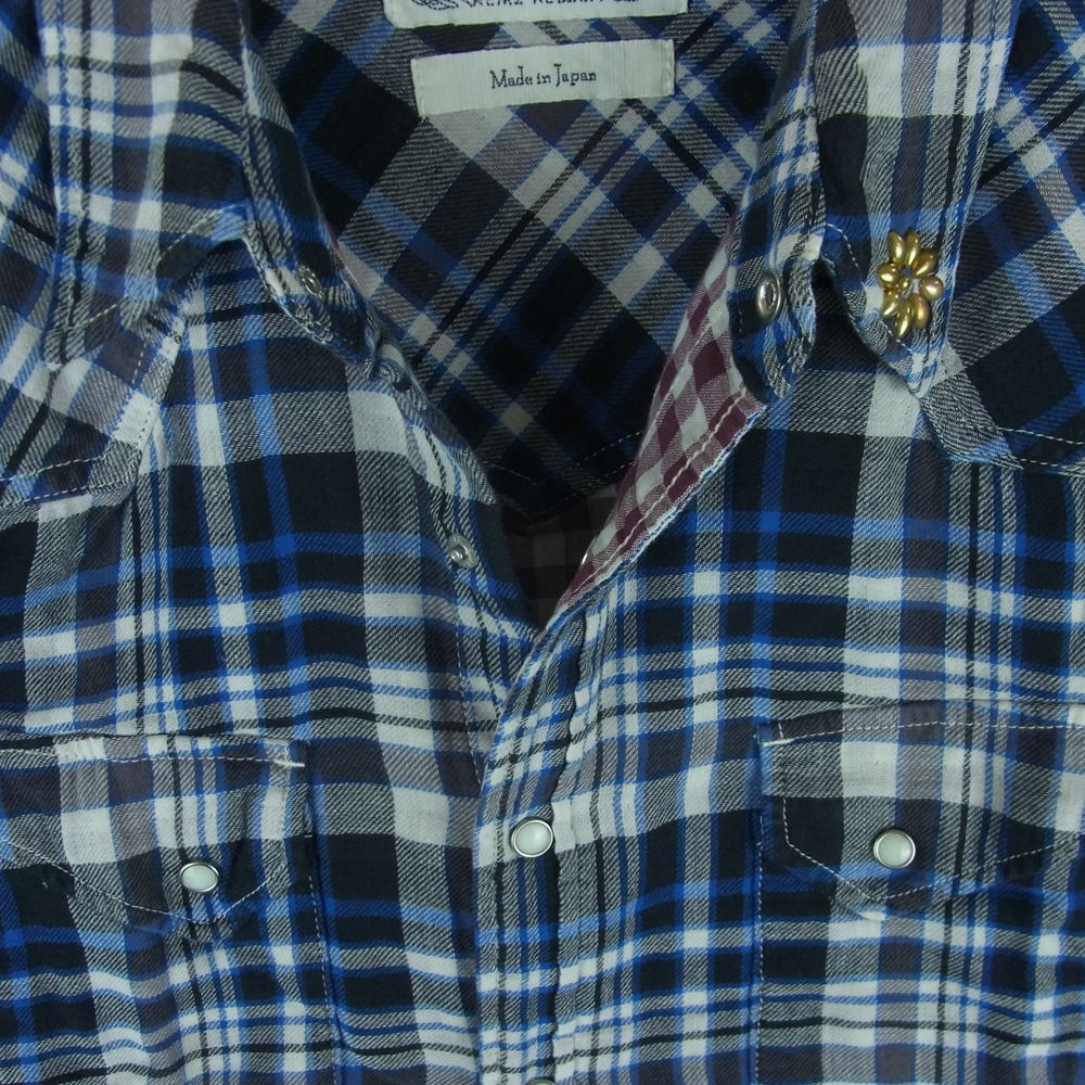 REMI RELIEF レミレリーフ スタッズ付き チェック柄 ウエスタン 長袖 シャツ コットン 日本製 ブルー系 ネイビー系 M【中古】