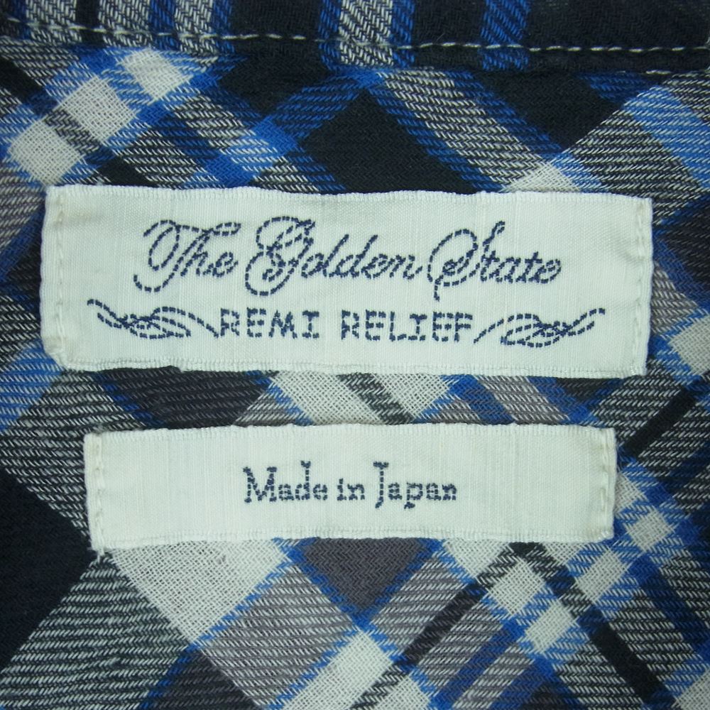 REMI RELIEF レミレリーフ スタッズ付き チェック柄 ウエスタン 長袖 シャツ コットン 日本製 ブルー系 ネイビー系 M【中古】