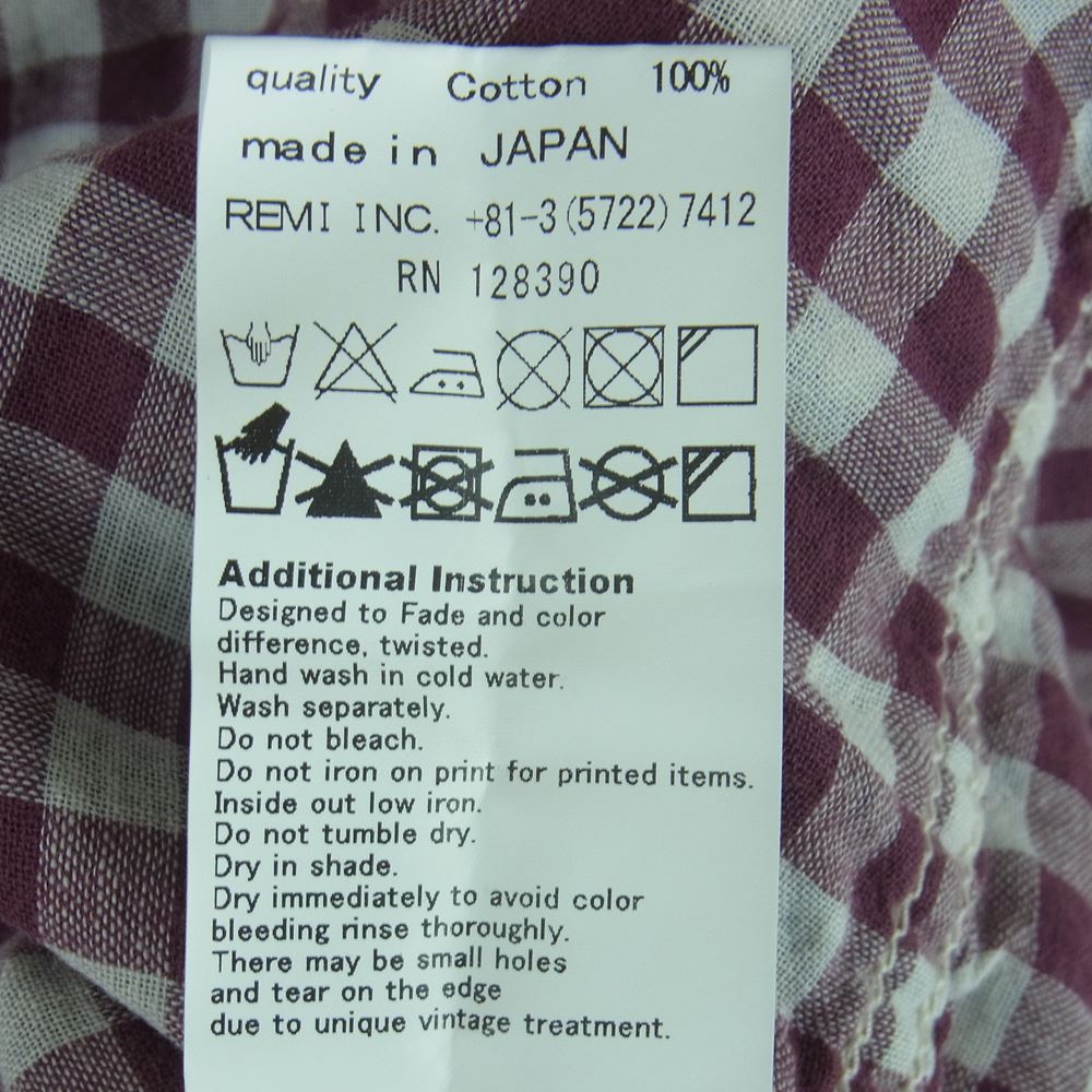 REMI RELIEF レミレリーフ スタッズ付き チェック柄 ウエスタン 長袖 シャツ コットン 日本製 ブルー系 ネイビー系 M【中古】