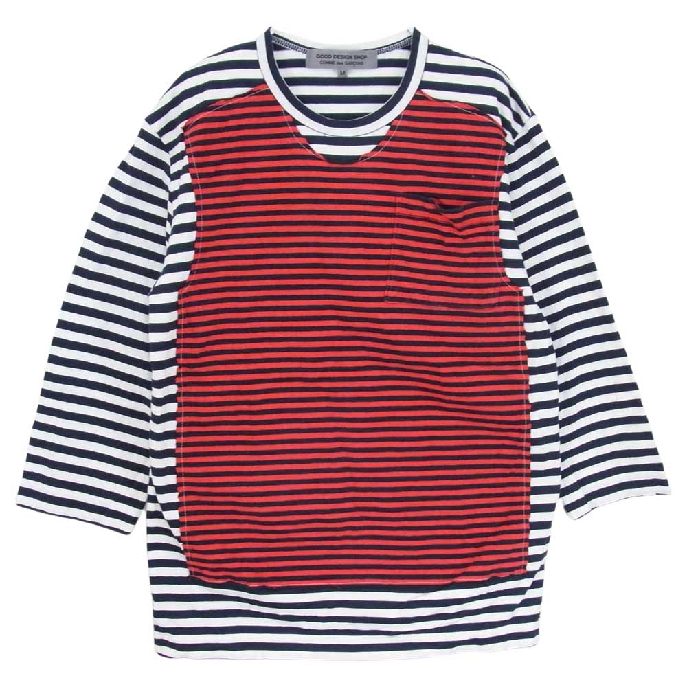 COMME des GARCONS コムデギャルソン AD2013 IK-T018 GOOD DESIGN SHOP グッドデザインショップ別注 ボーダー ドッキング ポケット付き 七分袖 Tシャツ レッド系 ホワイト系 M【中古】