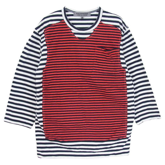 COMME des GARCONS コムデギャルソン AD2013 IK-T018 GOOD DESIGN SHOP グッドデザインショップ別注 ボーダー ドッキング ポケット付き 七分袖 Tシャツ レッド系 ホワイト系 M【中古】