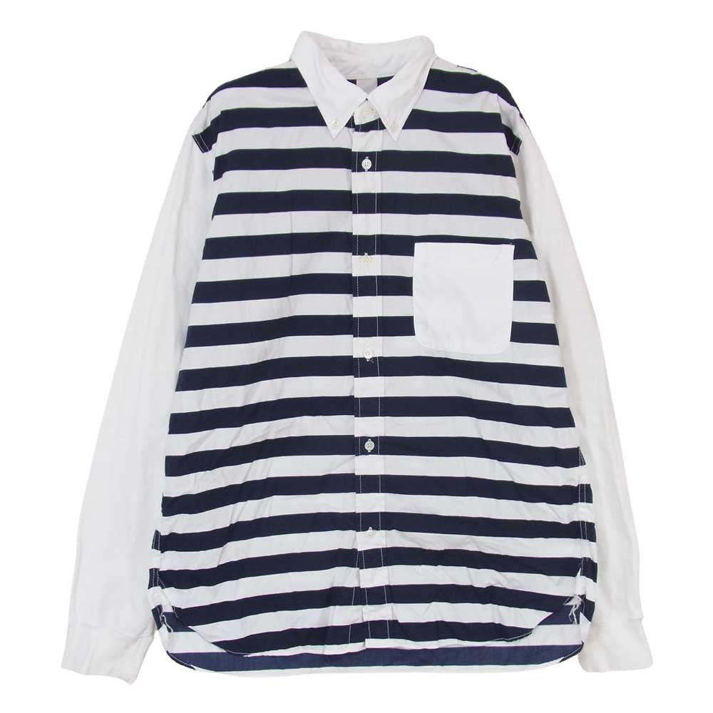 COMME des GARCONS HOMME コムデギャルソンオム AD2015 HQ-B027 異素材MIX 袖切替 ボーダー ボタンダウン ポケット付き 長袖シャツ Tシャツ マルチカラー系 M【中古】