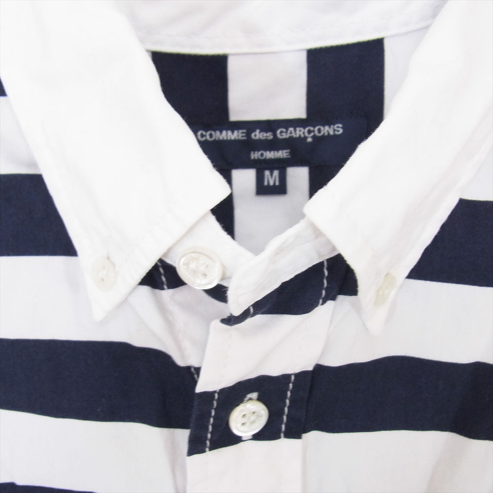 COMME des GARCONS HOMME コムデギャルソンオム AD2015 HQ-B027 異素材MIX 袖切替 ボーダー ボタンダウン ポケット付き 長袖シャツ Tシャツ マルチカラー系 M【中古】