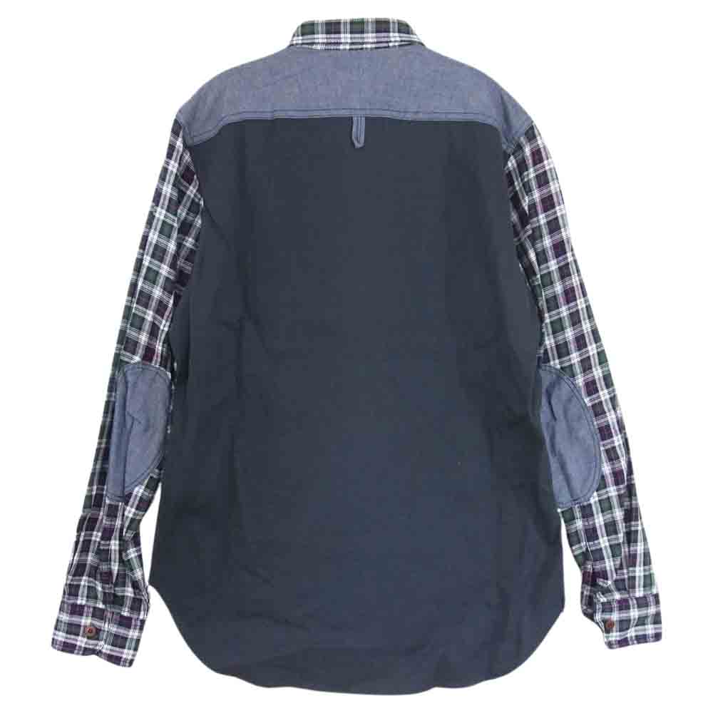 JUNYA WATANABE COMME des GARCONS MAN ジュンヤワタナベコムデギャルソンマン AD2014 WN-B026 綿先染ツイルチェック 綿ヘリンボーン 背面切替 ボタンダウン 長袖 シャツ ダークネイビー系 チェック S【中古】