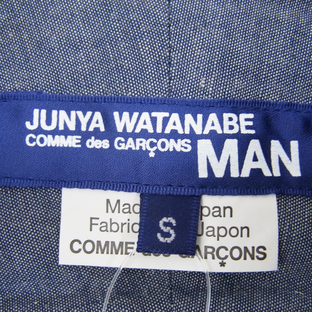 JUNYA WATANABE COMME des GARCONS MAN ジュンヤワタナベコムデギャルソンマン AD2014 WN-B026 綿先染ツイルチェック 綿ヘリンボーン 背面切替 ボタンダウン 長袖 シャツ ダークネイビー系 チェック S【中古】