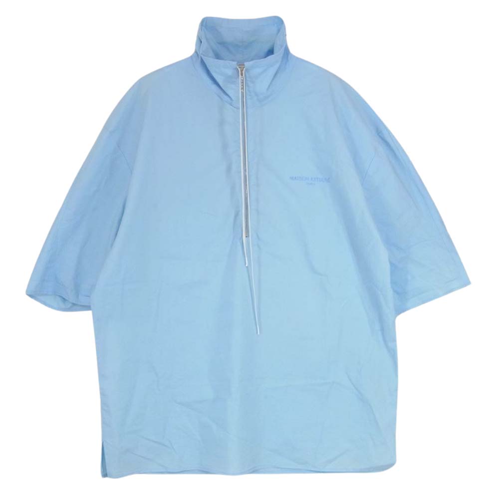 MAISON KITSUNE メゾンキツネ EU00602WC0011 zip up cotton top ハーフ ジップアップ コットン 半袖 シャツ ロゴ刺繍 ブルー系 M【中古】