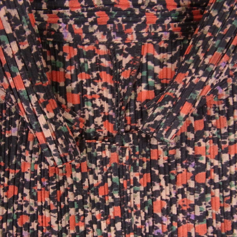 PLEATS PLEASE プリーツプリーズ イッセイミヤケ PP74-JK724  プリーツ加工 総柄 シャツ ブラウス 長袖 オレンジ系 4【中古】