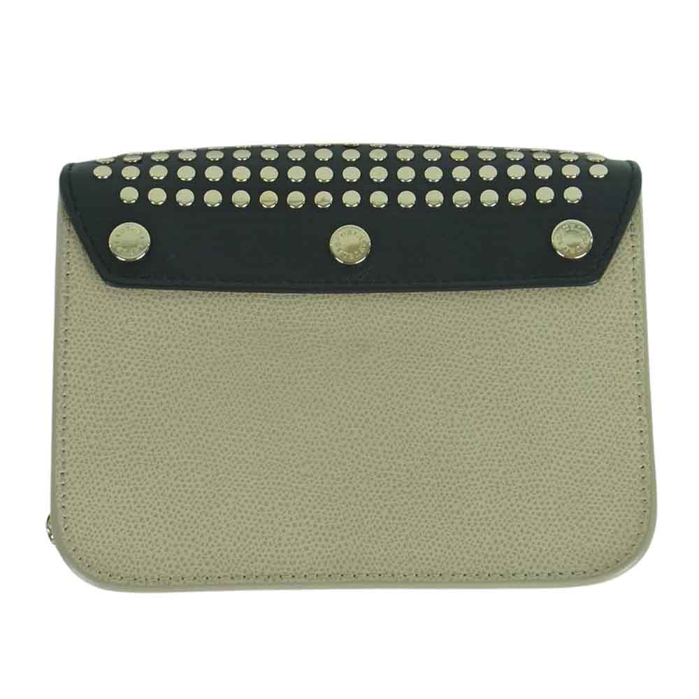 Furla フルラ スタッズ メトロポリス レザー ショルダー バッグ イタリア製 ベージュ系 ブラック系【中古】