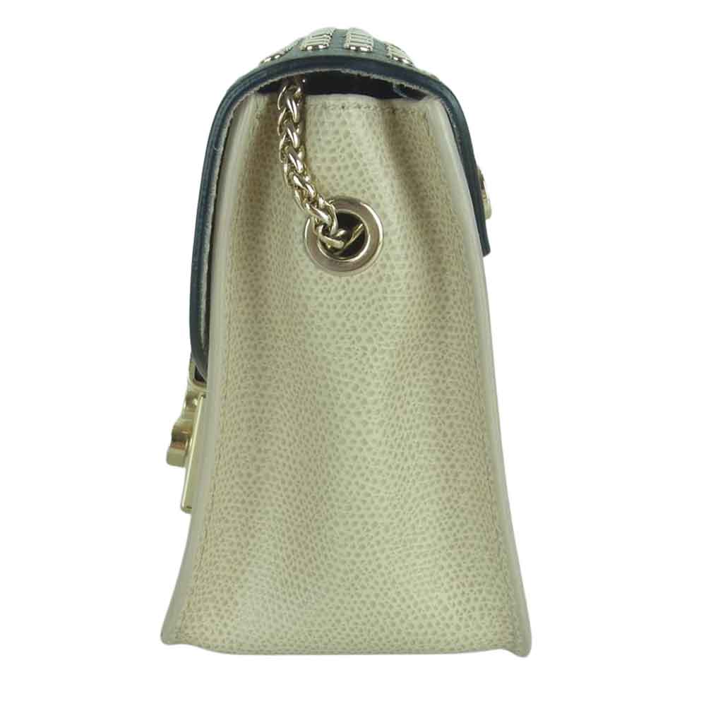 Furla フルラ スタッズ メトロポリス レザー ショルダー バッグ イタリア製 ベージュ系 ブラック系【中古】