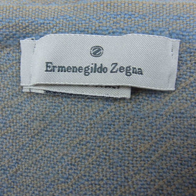 Ermenegildo Zegna エルメネジルドゼニア ウール フリンジ マフラー ストール ベージュ系 ブルー系【中古】