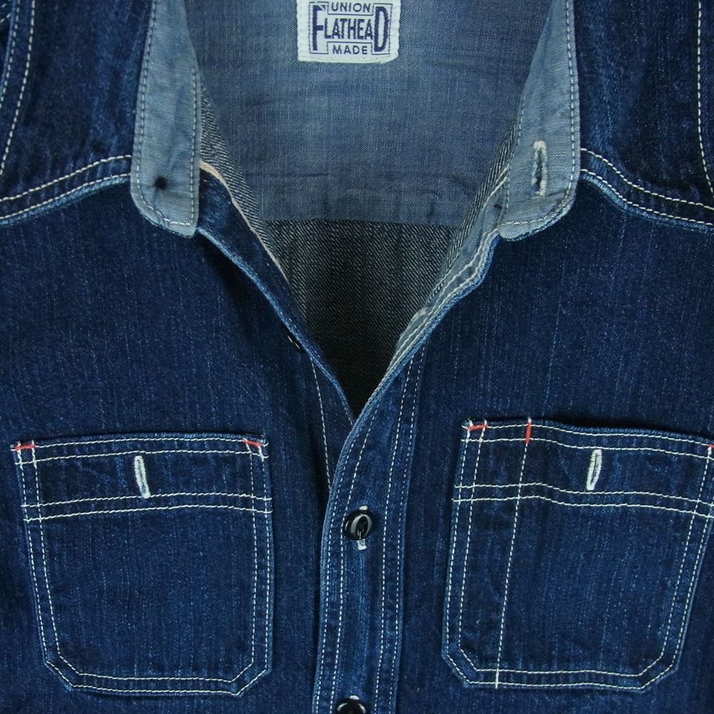 THE FLAT HEAD ザフラットヘッド 7010W DENIM WORK SHIRT デニム 長袖 ワーク シャツ インディゴブルー系 36【中古】