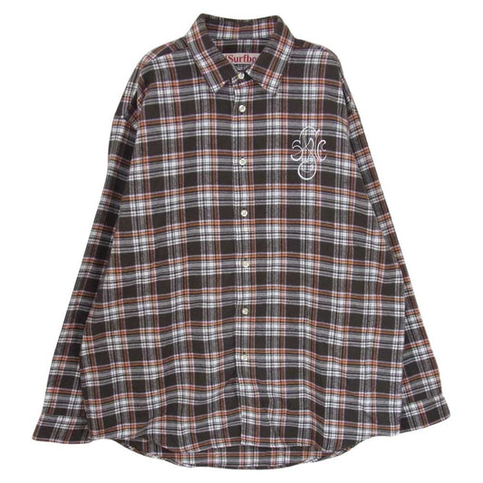 ストックホルムサーフボードクラブ  ロゴ刺繍 チェック ネルシャツ 長袖 シャツ ブラウン系 S【中古】