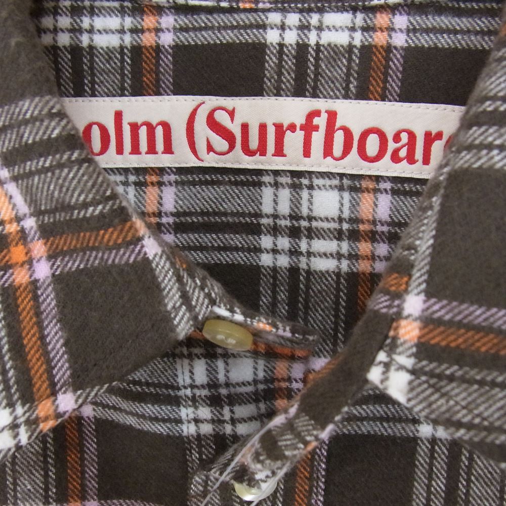 ストックホルムサーフボードクラブ  ロゴ刺繍 チェック ネルシャツ 長袖 シャツ ブラウン系 S【中古】