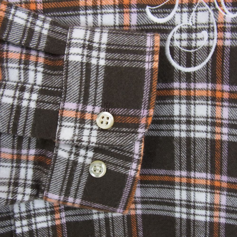 ストックホルムサーフボードクラブ  ロゴ刺繍 チェック ネルシャツ 長袖 シャツ ブラウン系 S【中古】